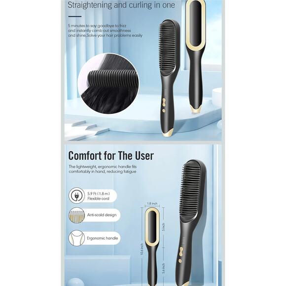 Hair Straightener Brush 5 Temp Settings Fast Heating Auto-Shut Off (Black) s32 - Picture 5 of 8